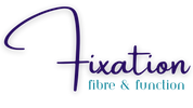 Logo with the text 'Fixation fibre & function' in purple and blue on a white background